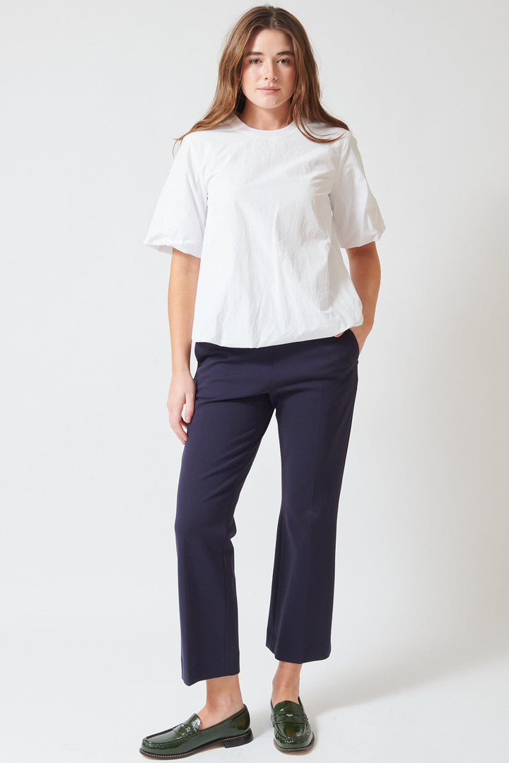 Julia wearing Odeeh Compact Jersey Side Zip Pant front view