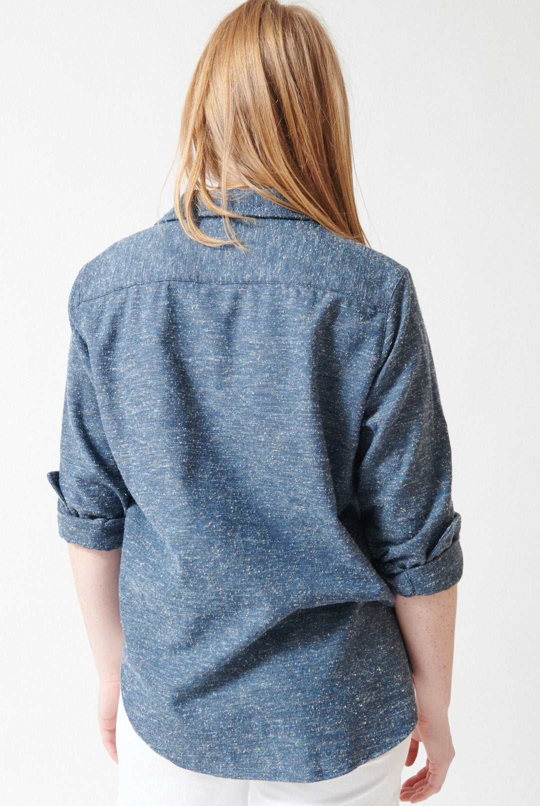 Waverly wearing Frank & Eileen Eileen Relaxed Button Up Shirt rear view
