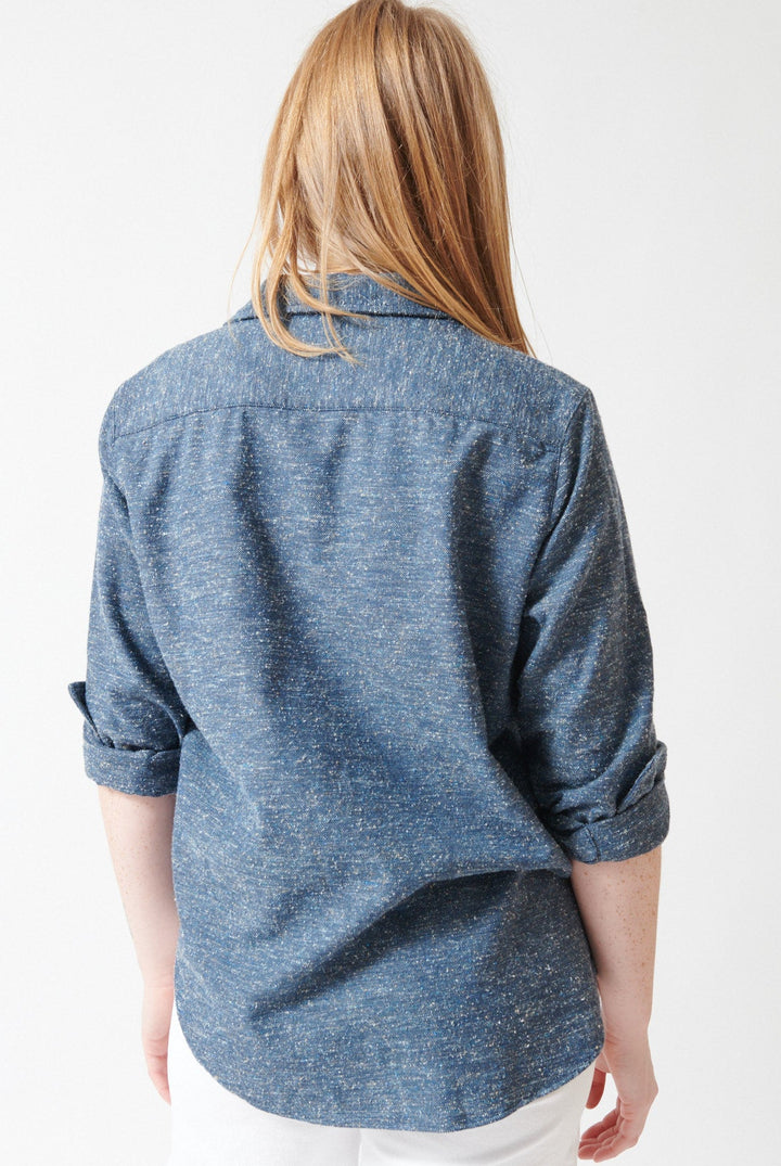 Waverly wearing Frank & Eileen Eileen Relaxed Button Up Shirt rear view