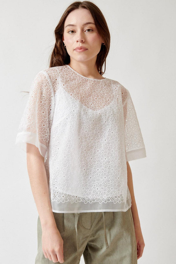 Angela wearing P.A.R.O.S.H. Shake Blouse front view