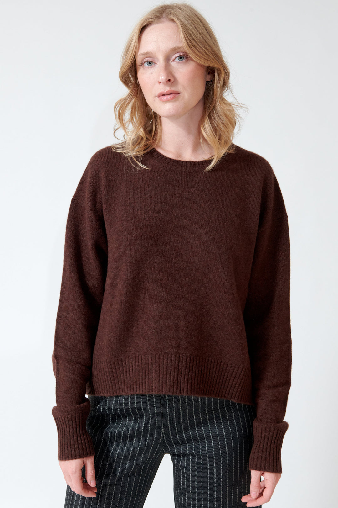 Madi wearing SPRWMN Boxy Sweater front view