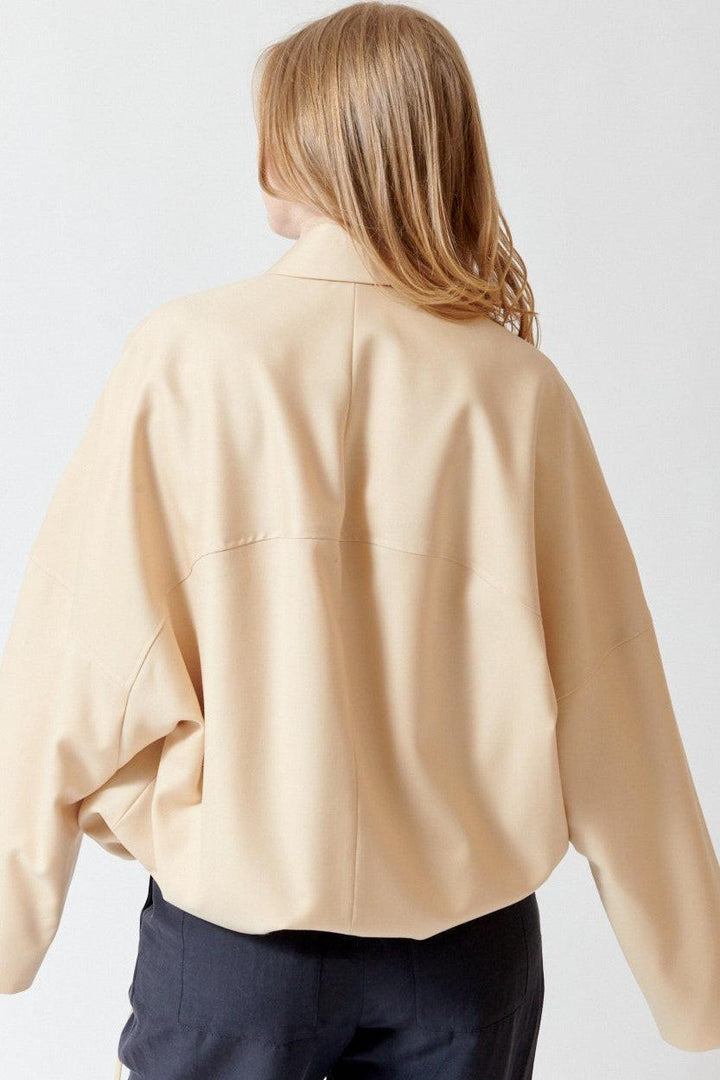 Madi wearing 6397 Relaxed Cardigan Blazer rear view