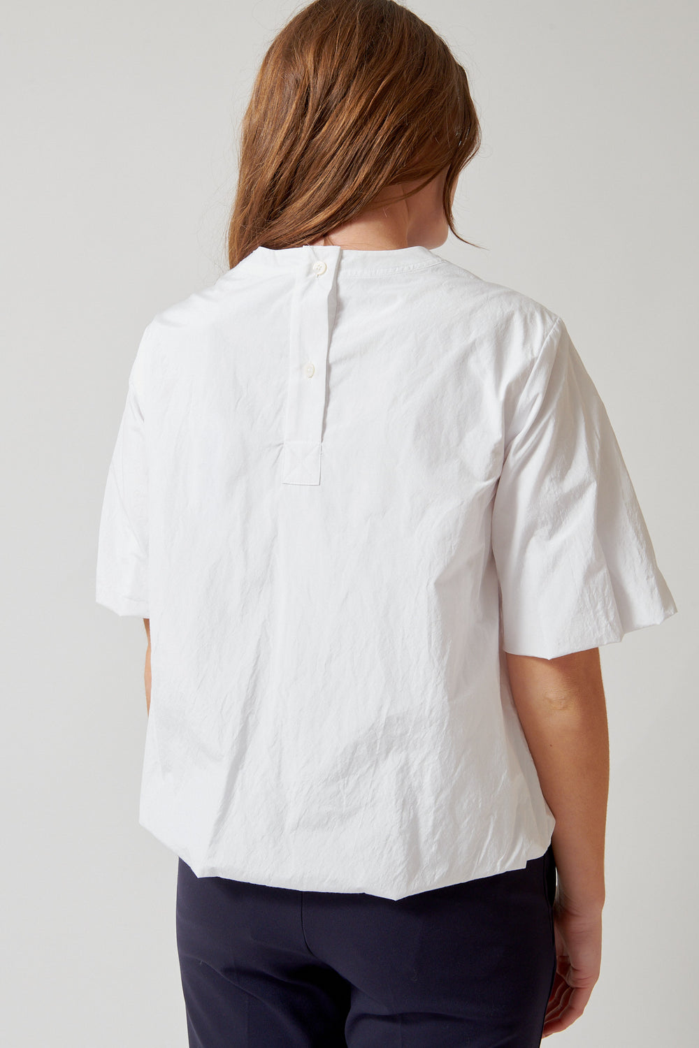 Julia wearing Odeeh Techno Cotton Billow Top rear view