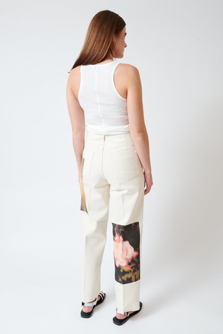 Julia wearing Tanaka The Jean Trousers rear view
