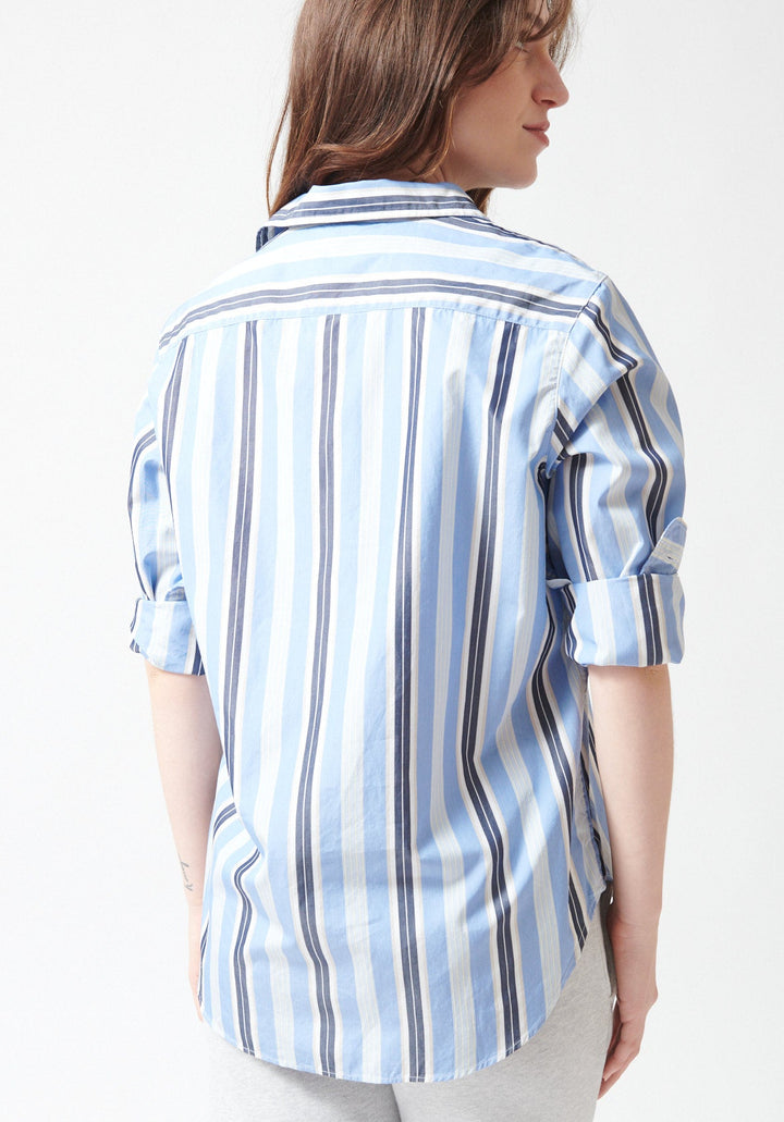 Sophie wearing Frank & Eileen Eileen Relaxed Button Up Shirt rear view