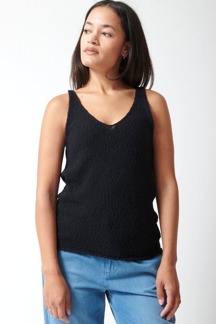Amanda wearing SPRWMN Camille Cotton Boucle Tank front view