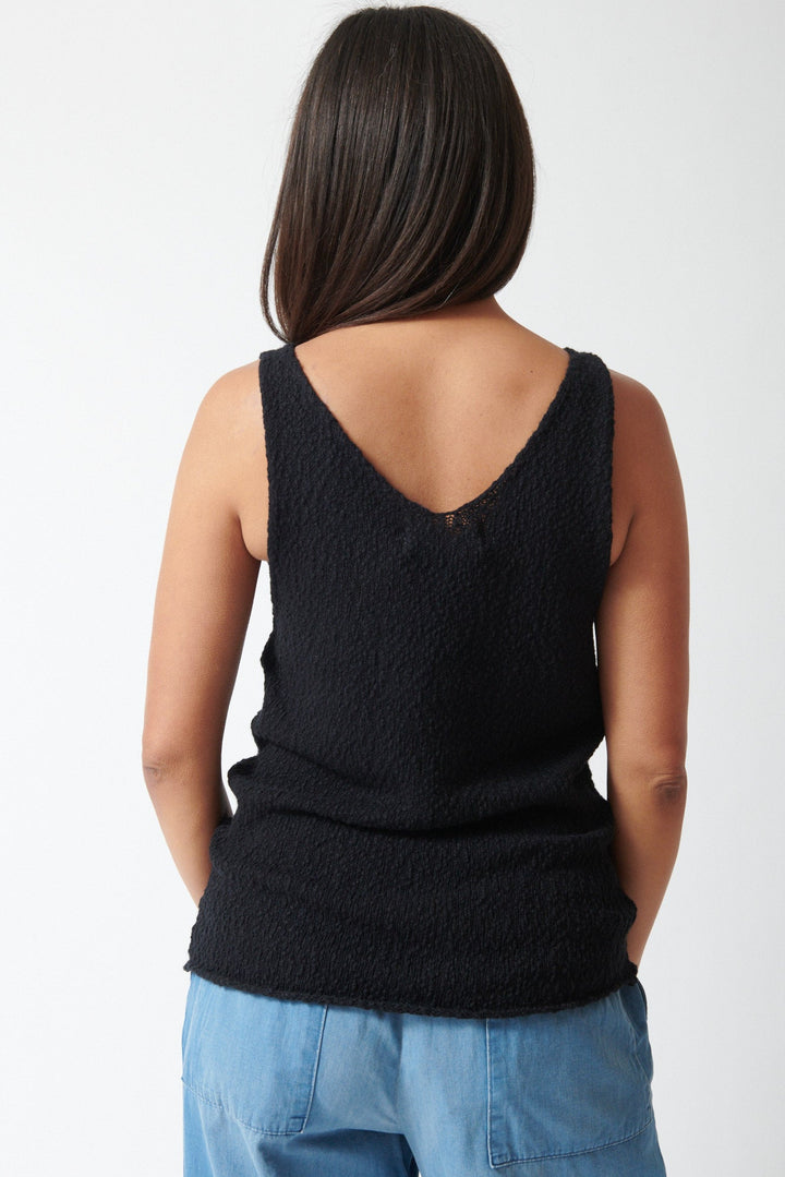 Amanda wearing SPRWMN Camille Cotton Boucle Tank rear view