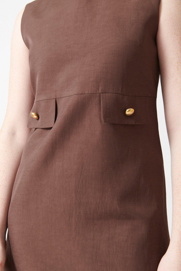 Waverly wearing P.A.R.O.S.H. Raisa Dress front/detail view