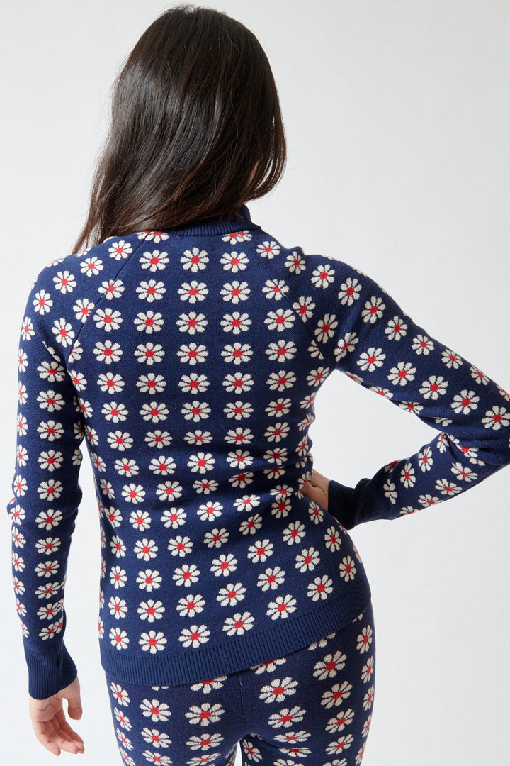 Lilly wearing The Great The Merino Quarter Zip rear view