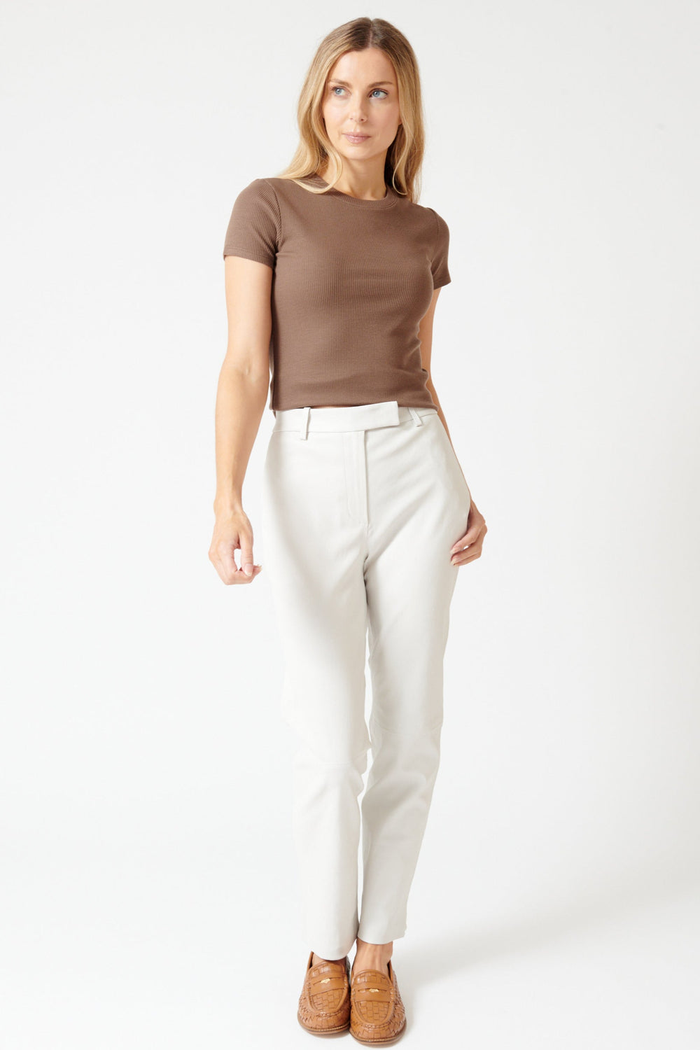 Mari wearing SPRWMN Sophia Cigarette Trousers front view