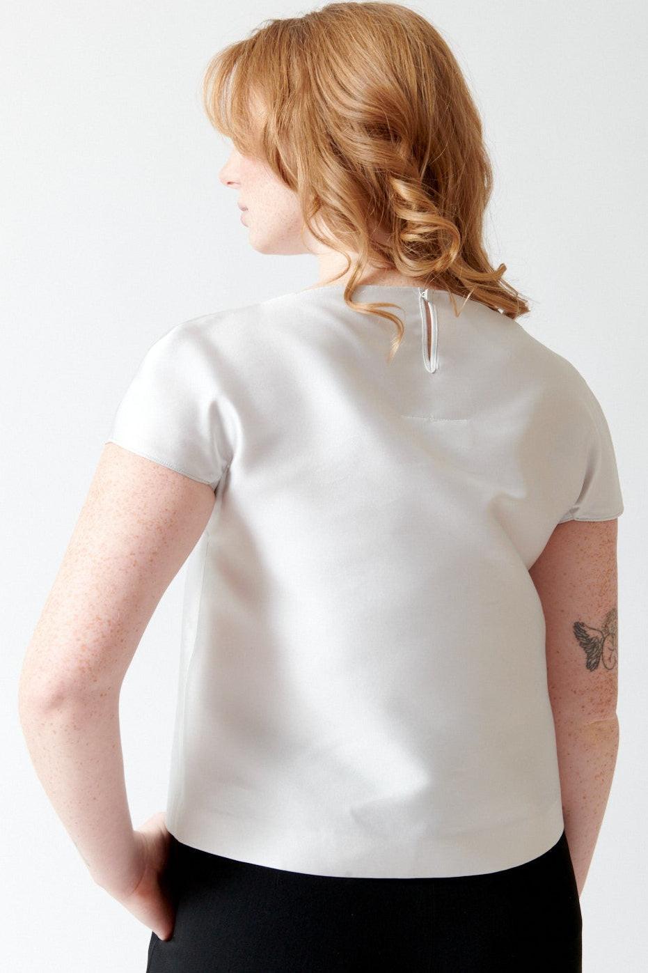 Waverly wearing MM6 Maison Margiela Mikado Short Sleeved Top rear view