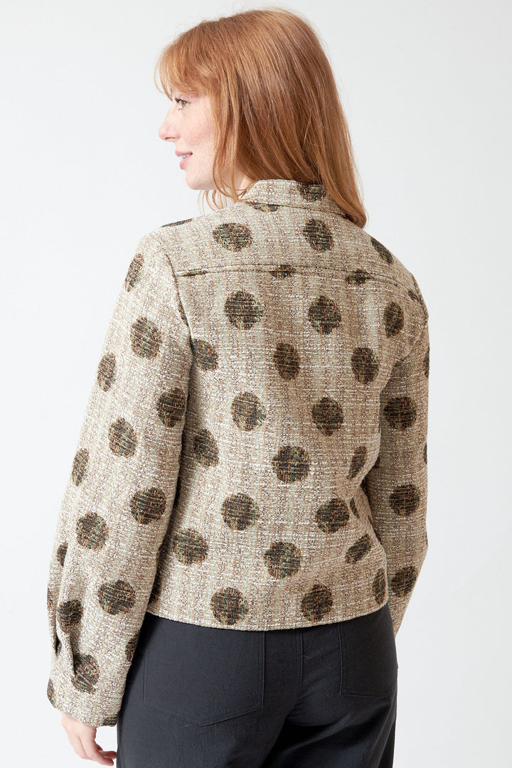 Waverly wearing Odeeh Sun Spots Dotted Jacket rear view