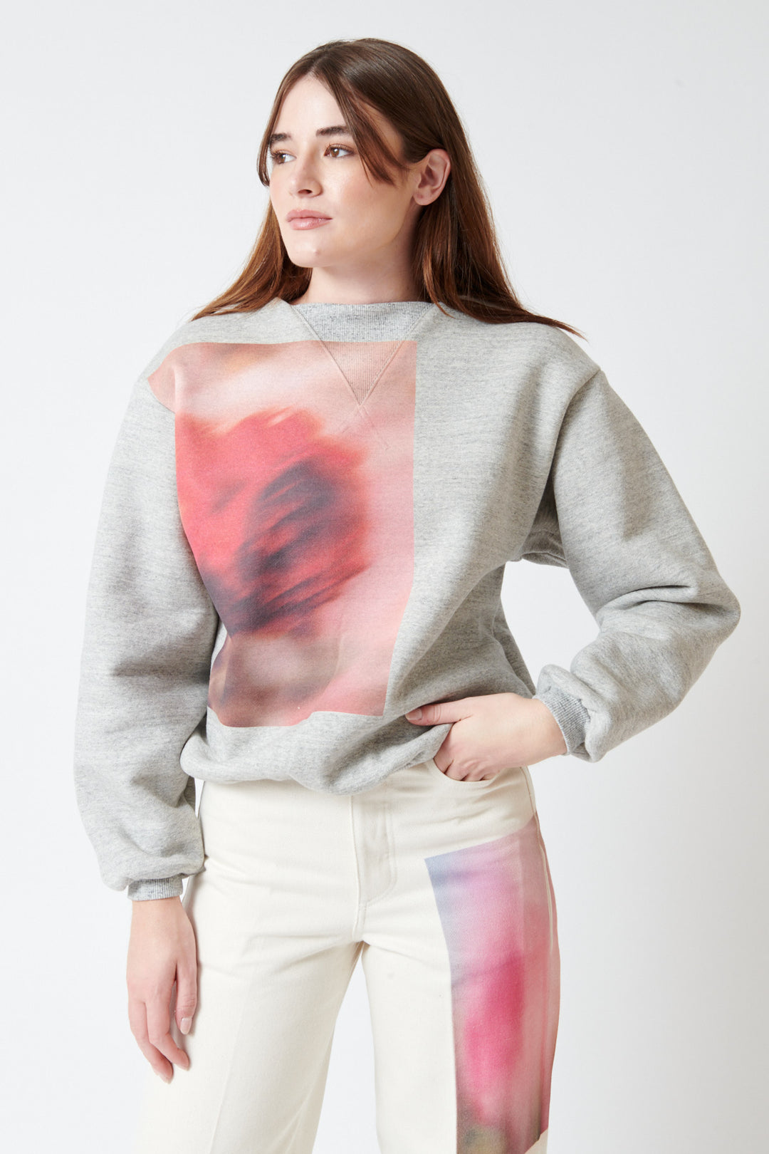 Julia wearing Tanaka The Sweatshirt With Graphic front view