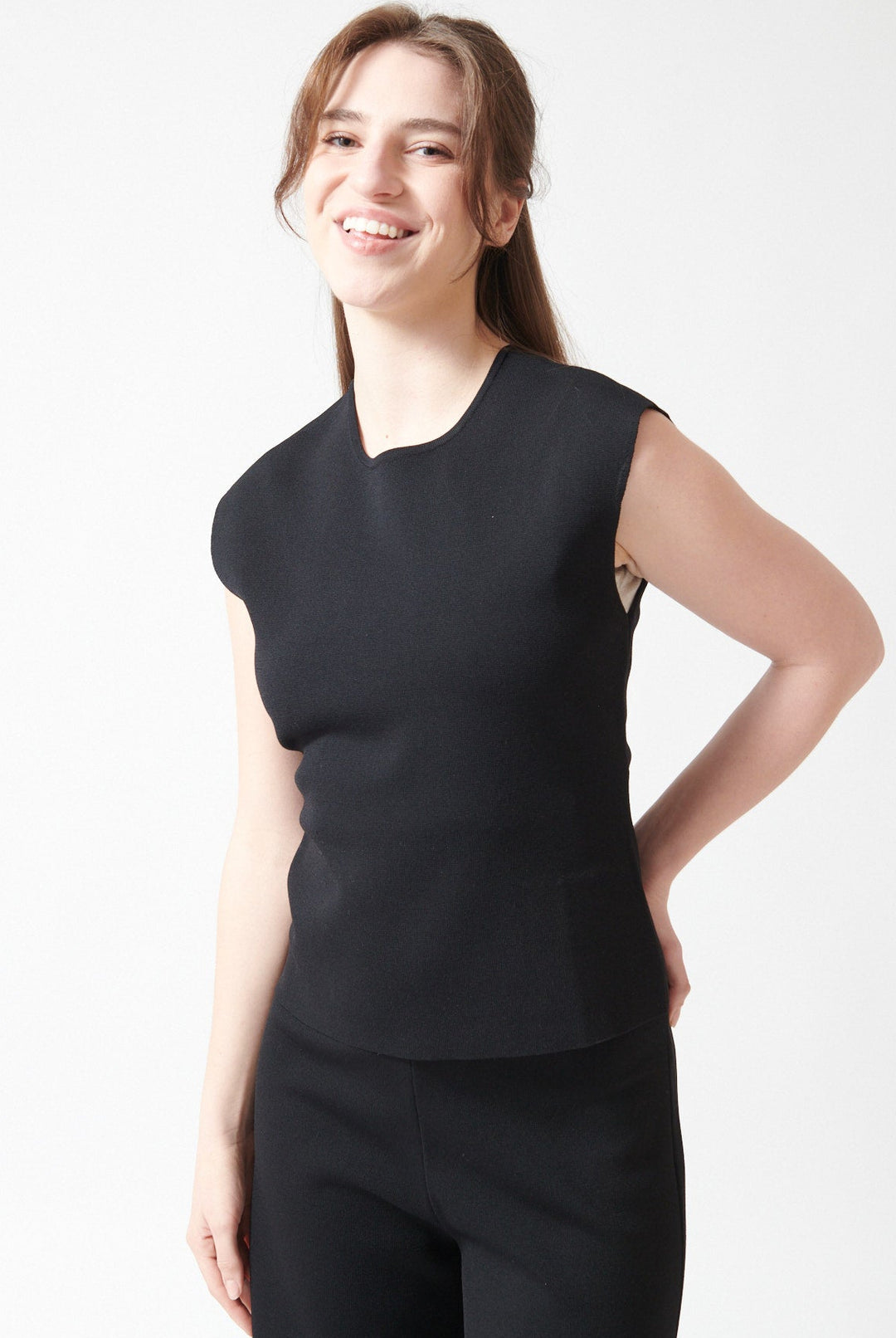 Waverly wearing P.A.R.O.S.H. Roma Knit Top front view