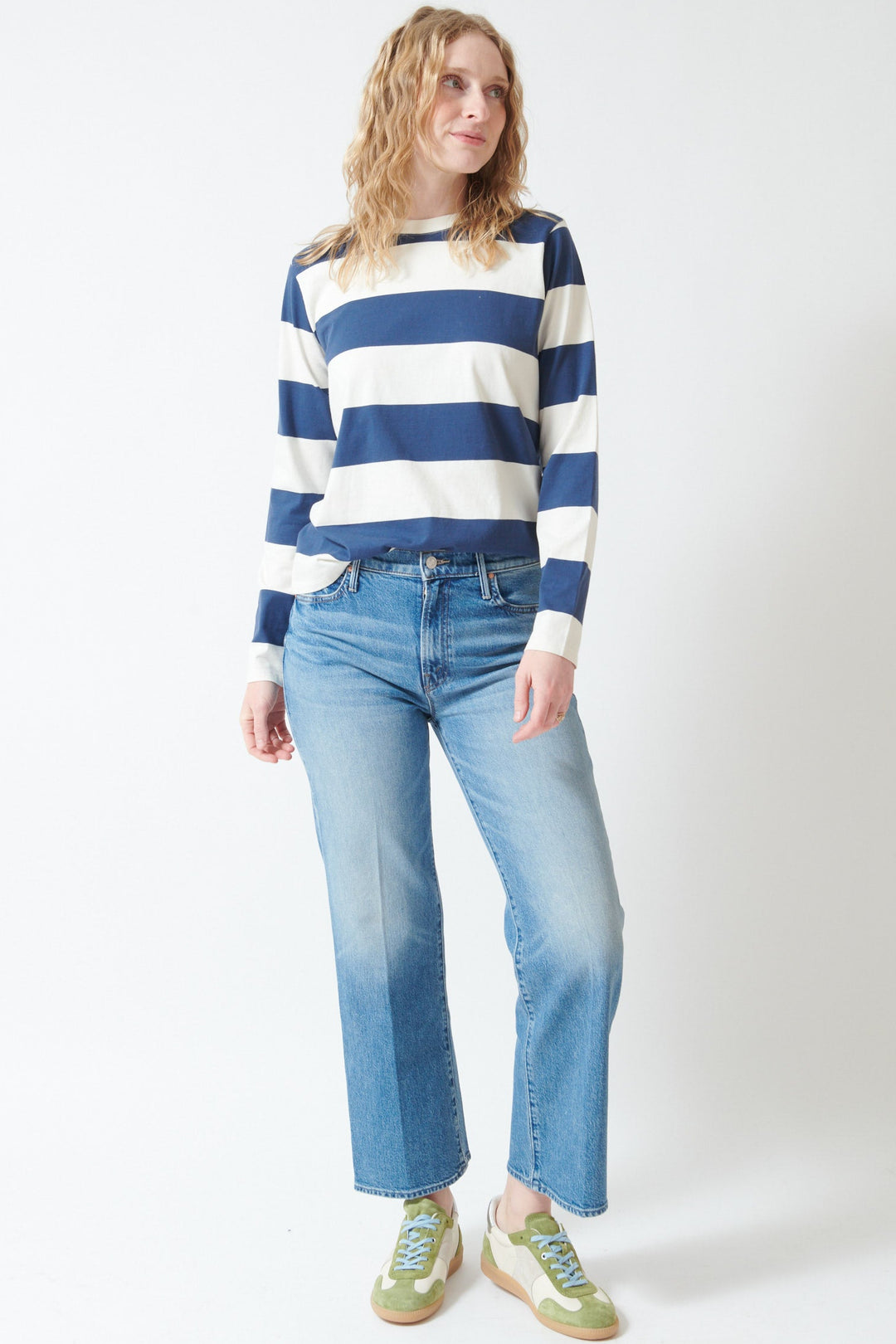 Madi wearing Mother Denim The Kick It Ankle front view