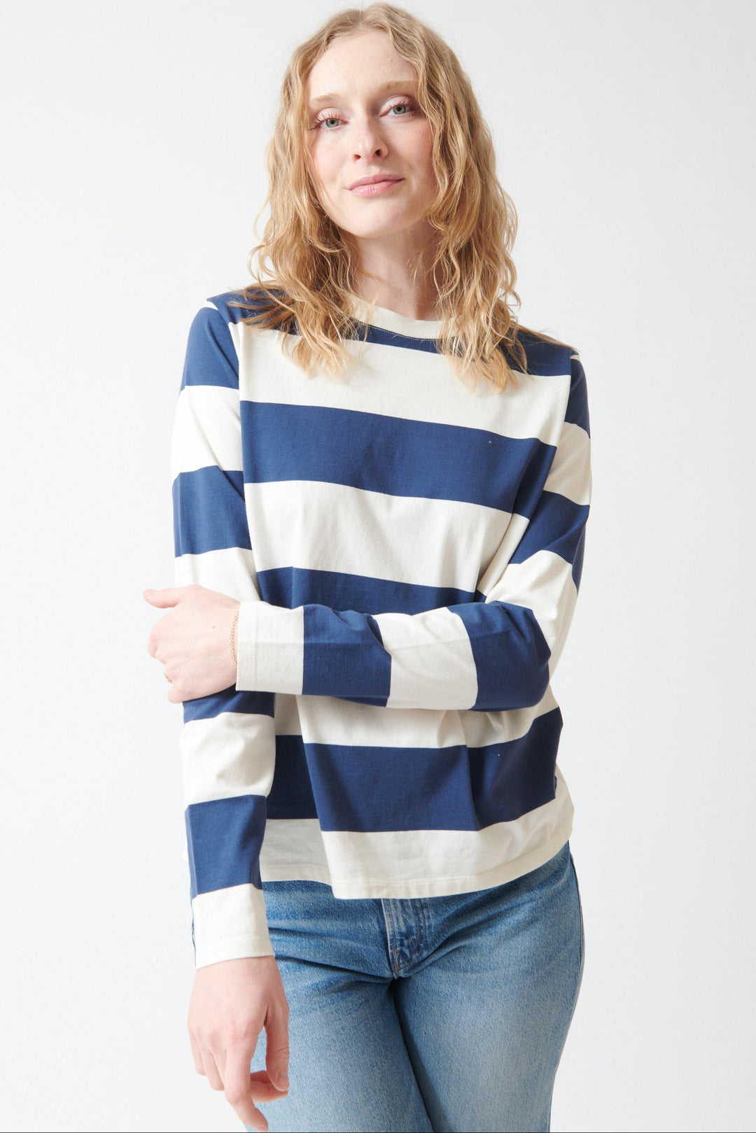 Madi wearing Clare V. Long Sleeve Tee front view