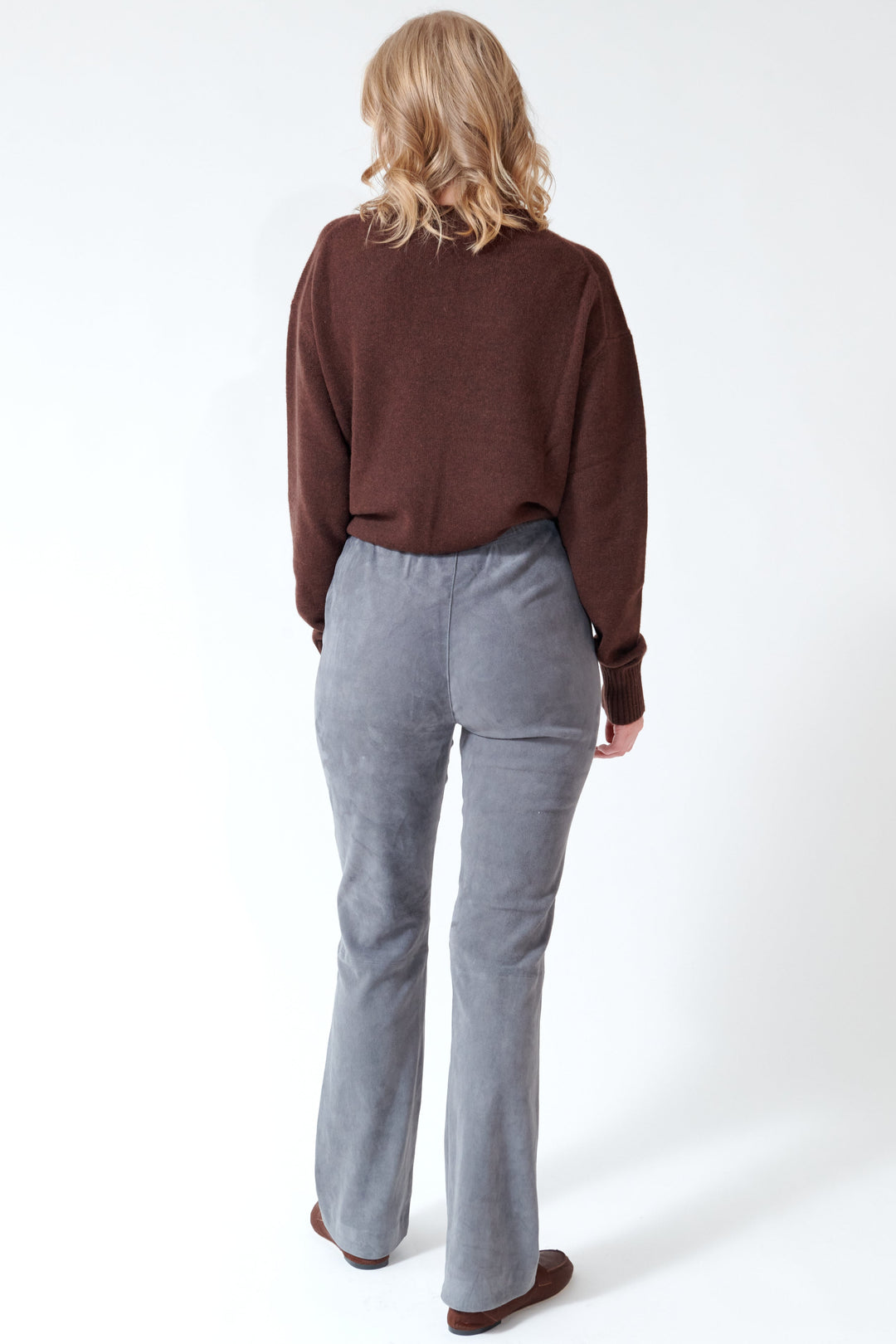 Madi wearing SPRWMN Drawstring Straight Leg Pants rear view