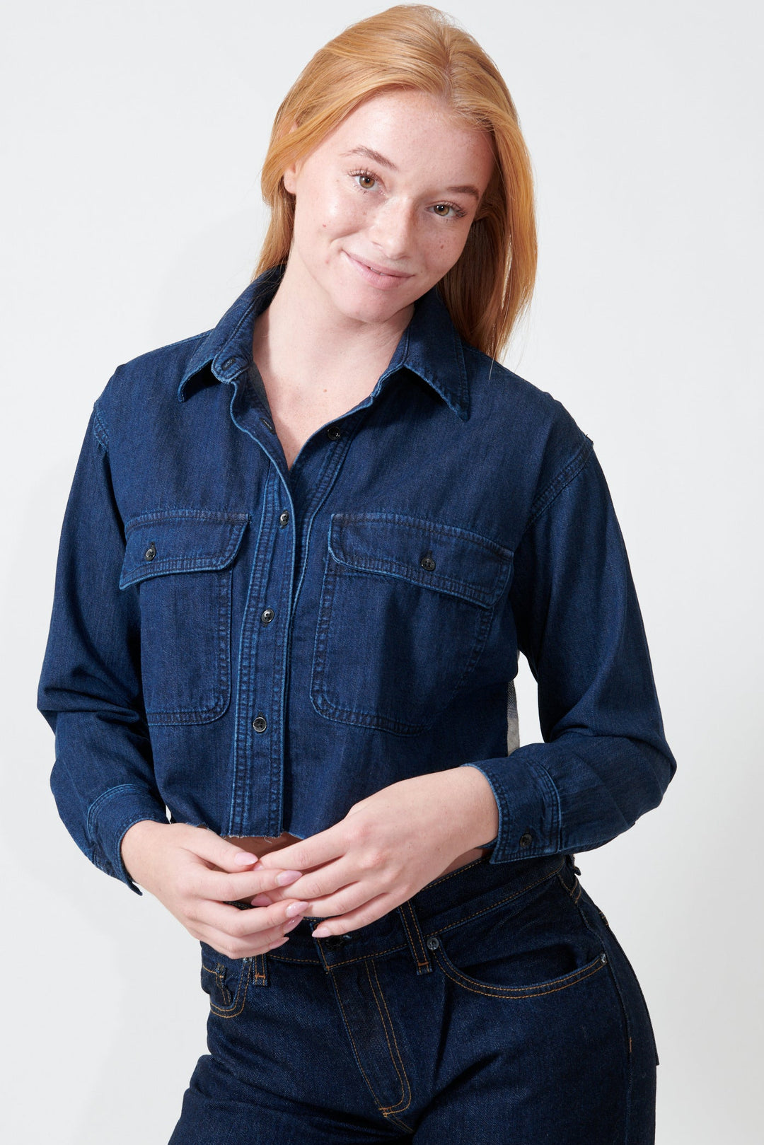 Aysia wearing ASKK NY Crosby Combo Shirt front view