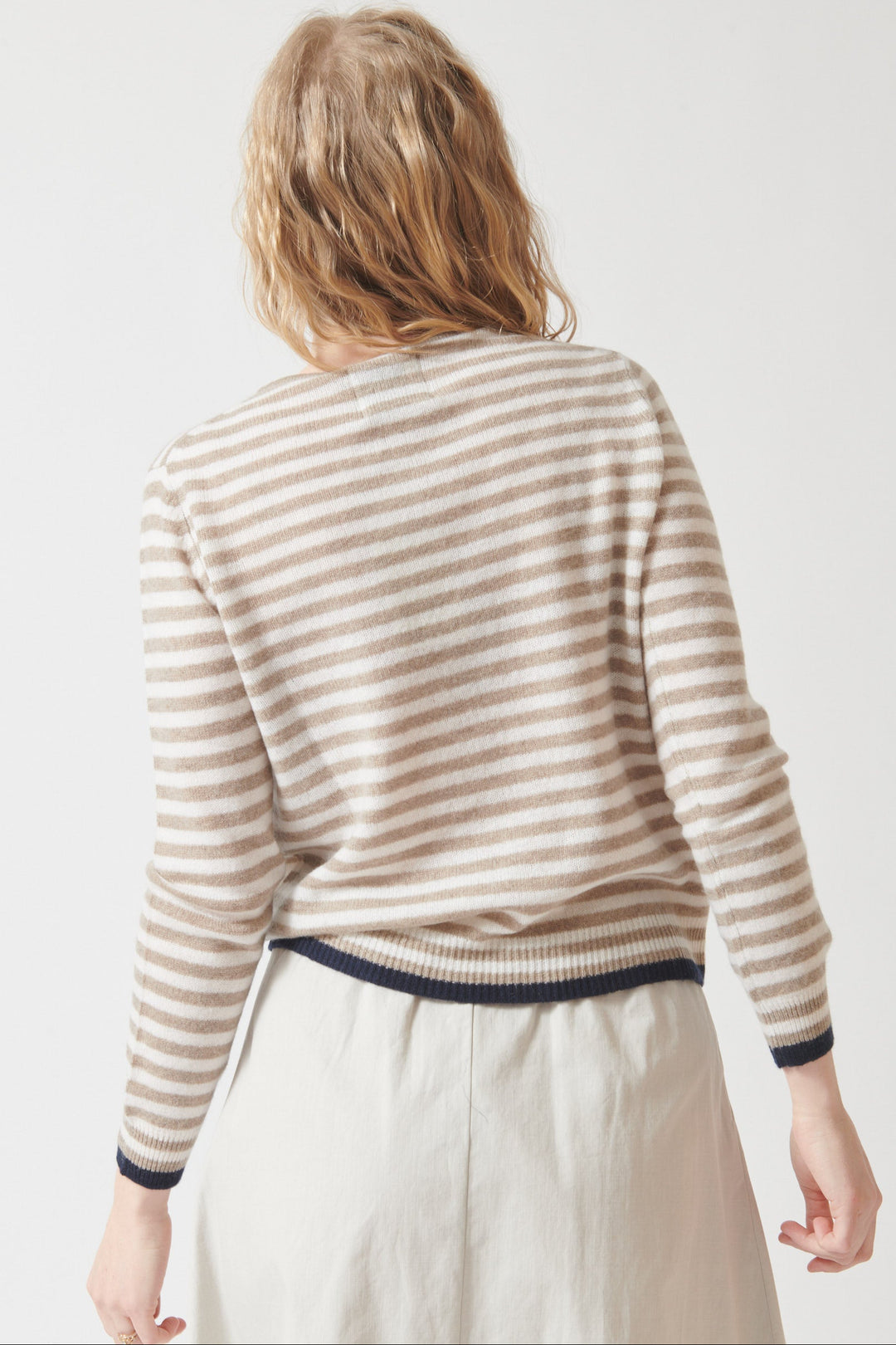 Madi wearing Jumper 1234 Tipped Little Stripe Crew rear view