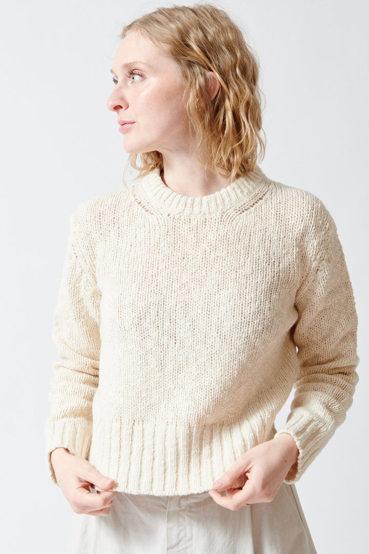 Madi wearing White + Warren Marled Cotton Blend Crewneck front view