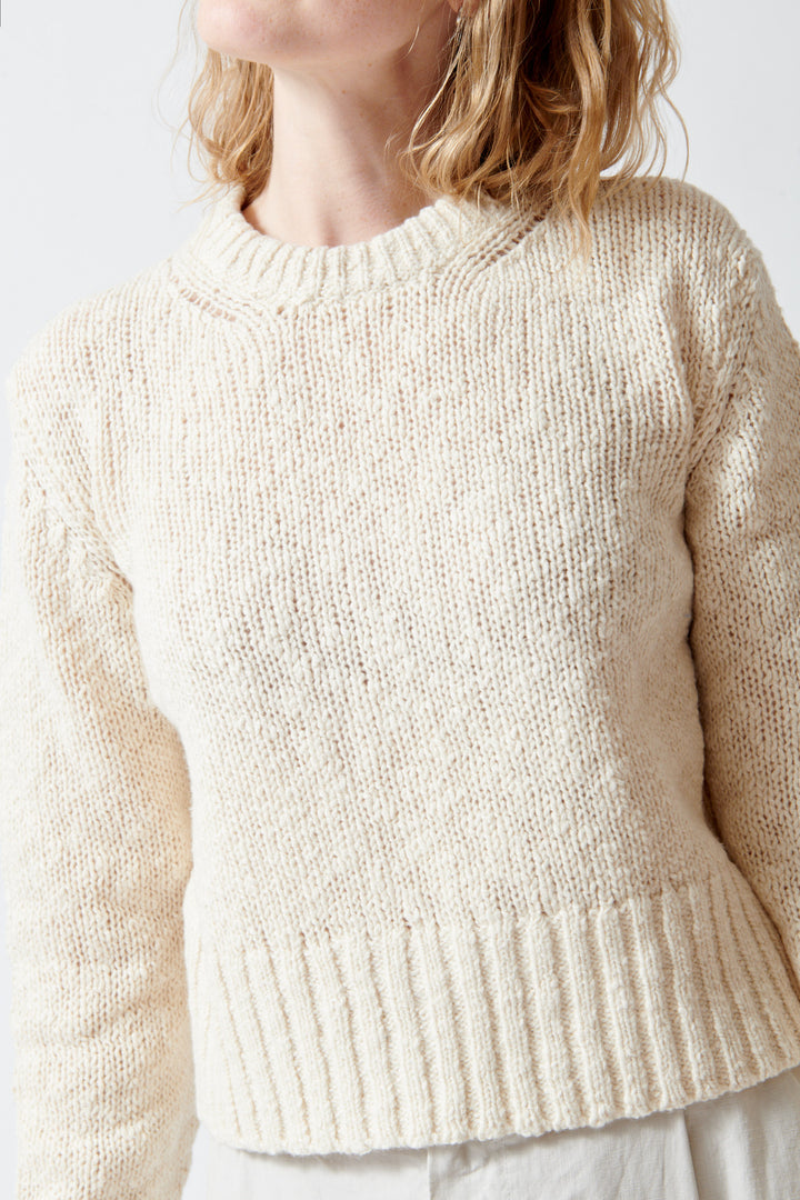 Madi wearing White + Warren Marled Cotton Blend Crewneck front/detail view