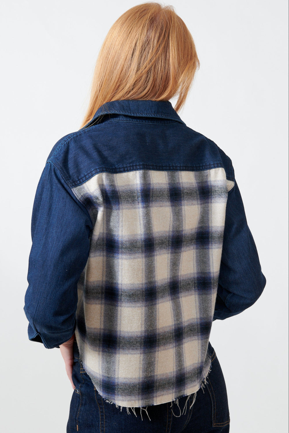 Aysia wearing ASKK NY Crosby Combo Shirt rear view