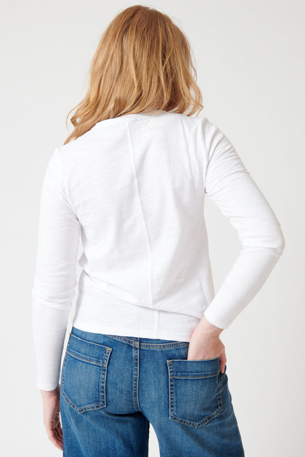 Waverly wearing Lilla P Long Sleeve Crewneck Tee rear view