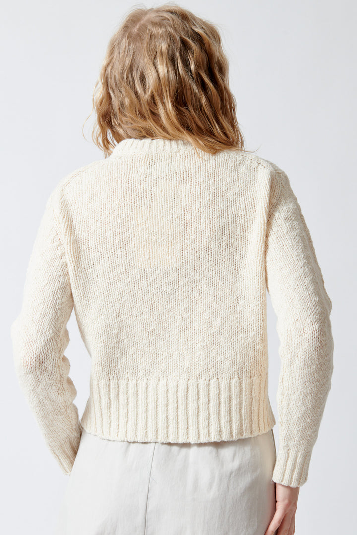 Madi wearing White + Warren Marled Cotton Blend Crewneck rear view