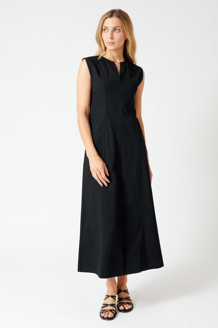 Mari wearing Lilla P Twill Princess Seam Maxi Dress front view