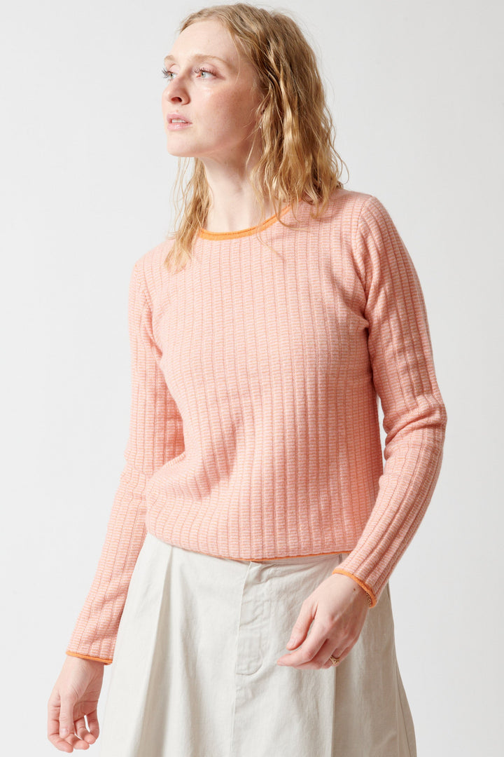 Madi wearing White + Warren Cashmere Textured Crewneck front view