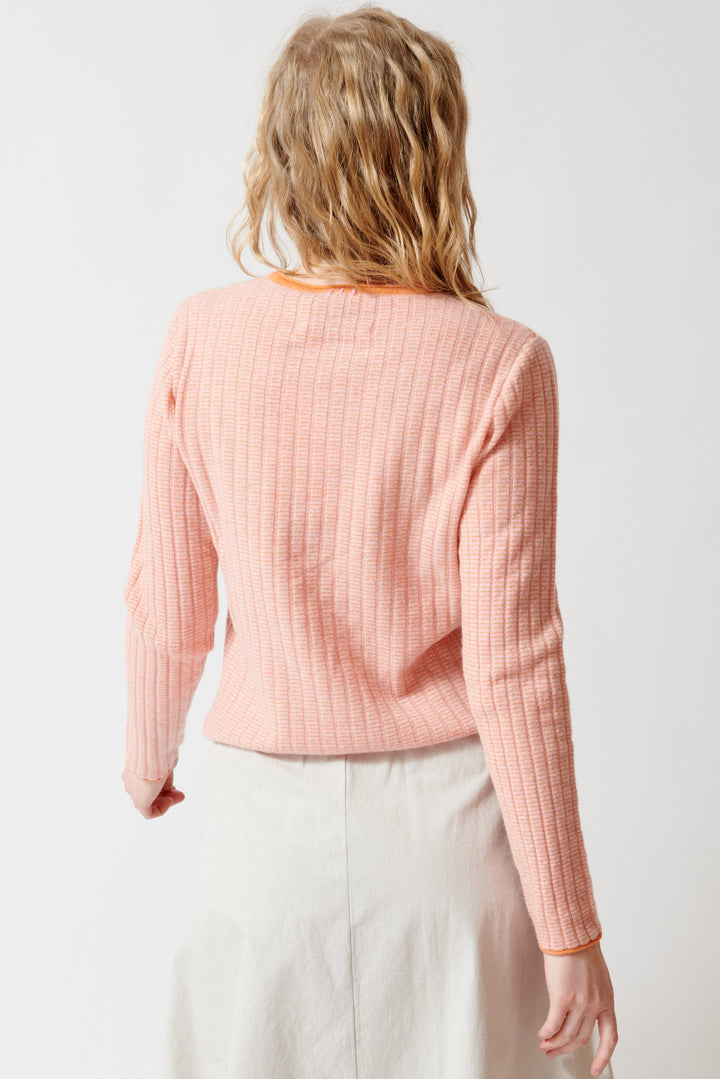 Madi wearing White + Warren Cashmere Textured Crewneck rear view