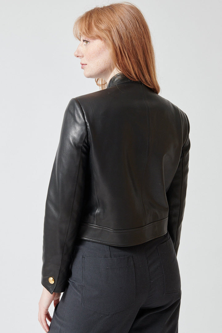 Waverly wearing Nili Lotan Hadley Leather Cropped Jacket rear view