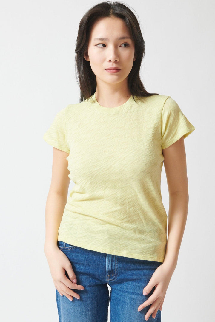 Lilly wearing ATM Anthony Thomas Melillo Slub Jersey School Boy Tee front view