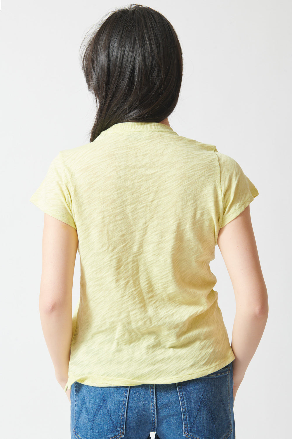 Lilly wearing ATM Anthony Thomas Melillo Slub Jersey School Boy Tee rear view