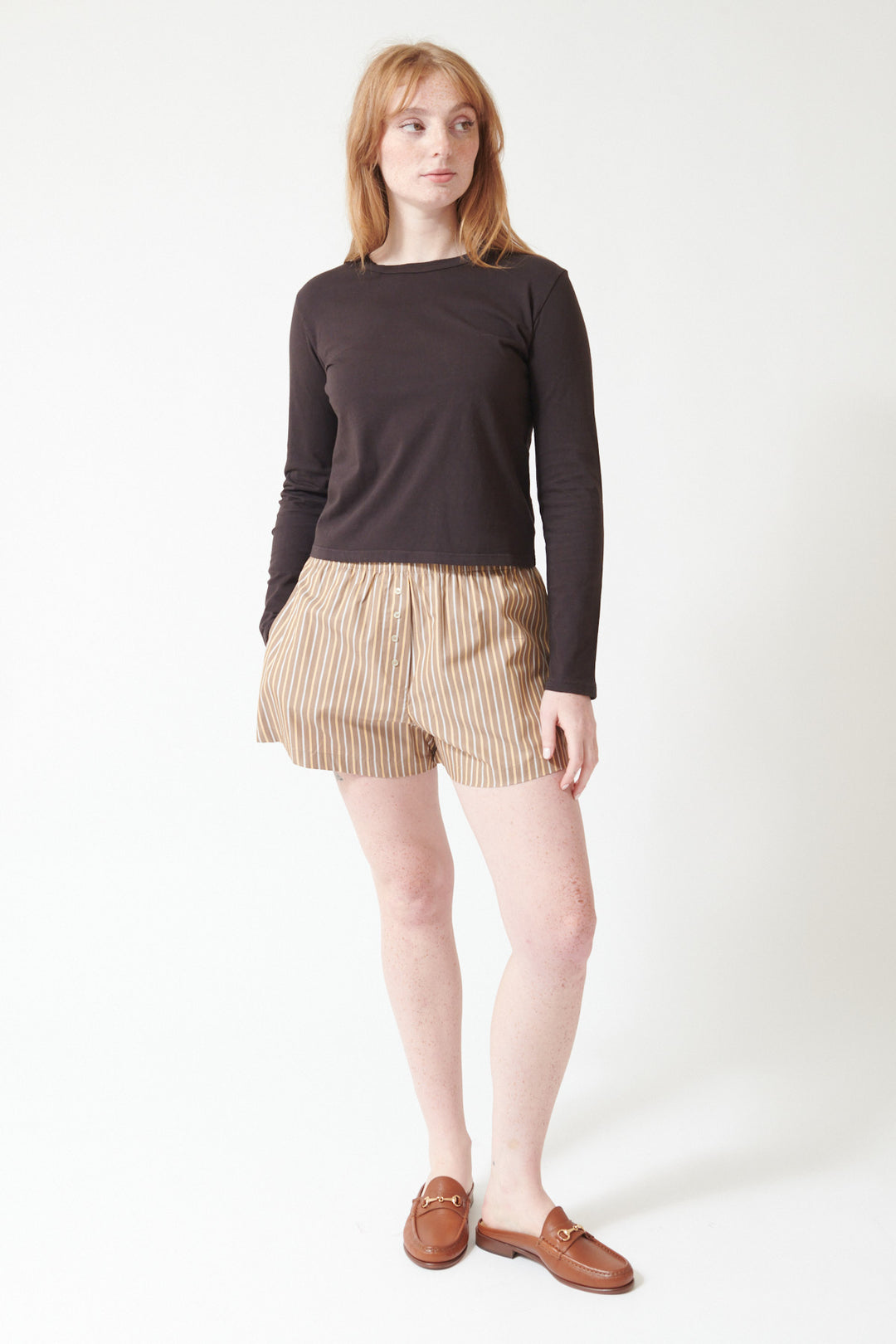 Waverly wearing LESET Yoshi Boxer Short, front view