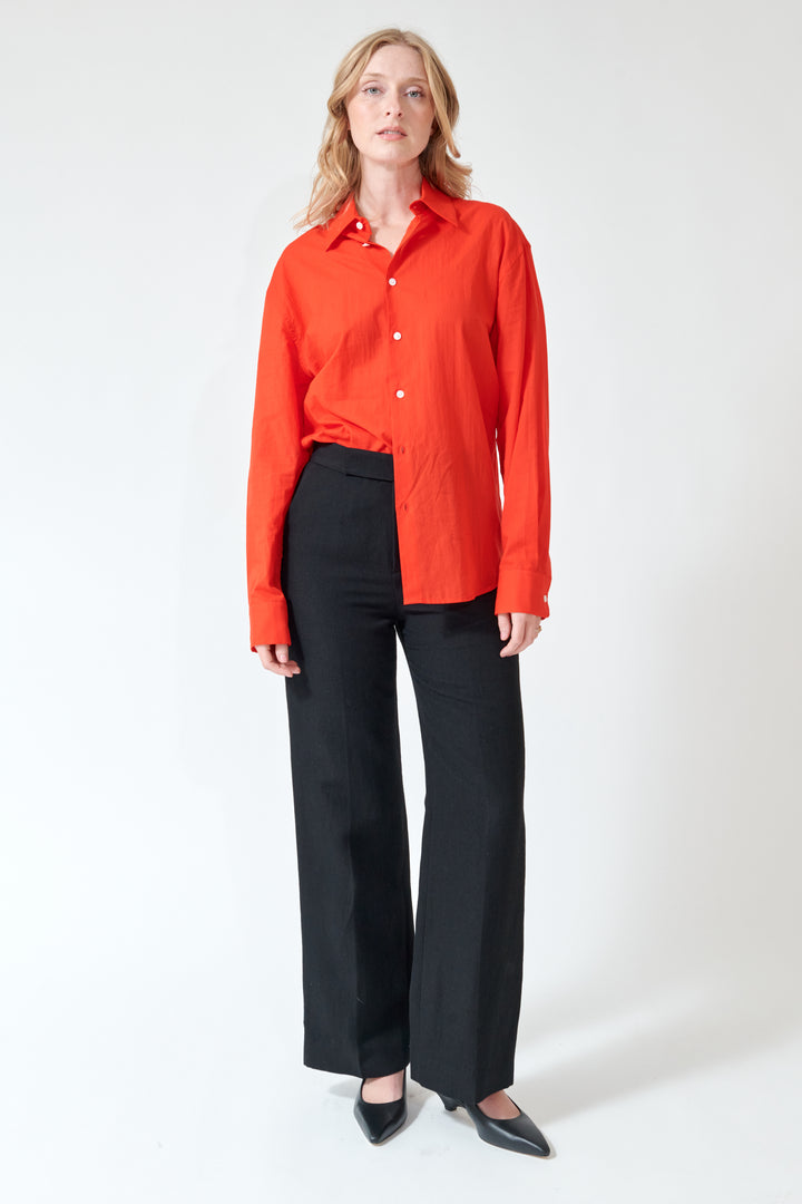 Madi wearing 6397 Flat Front Trouser front view