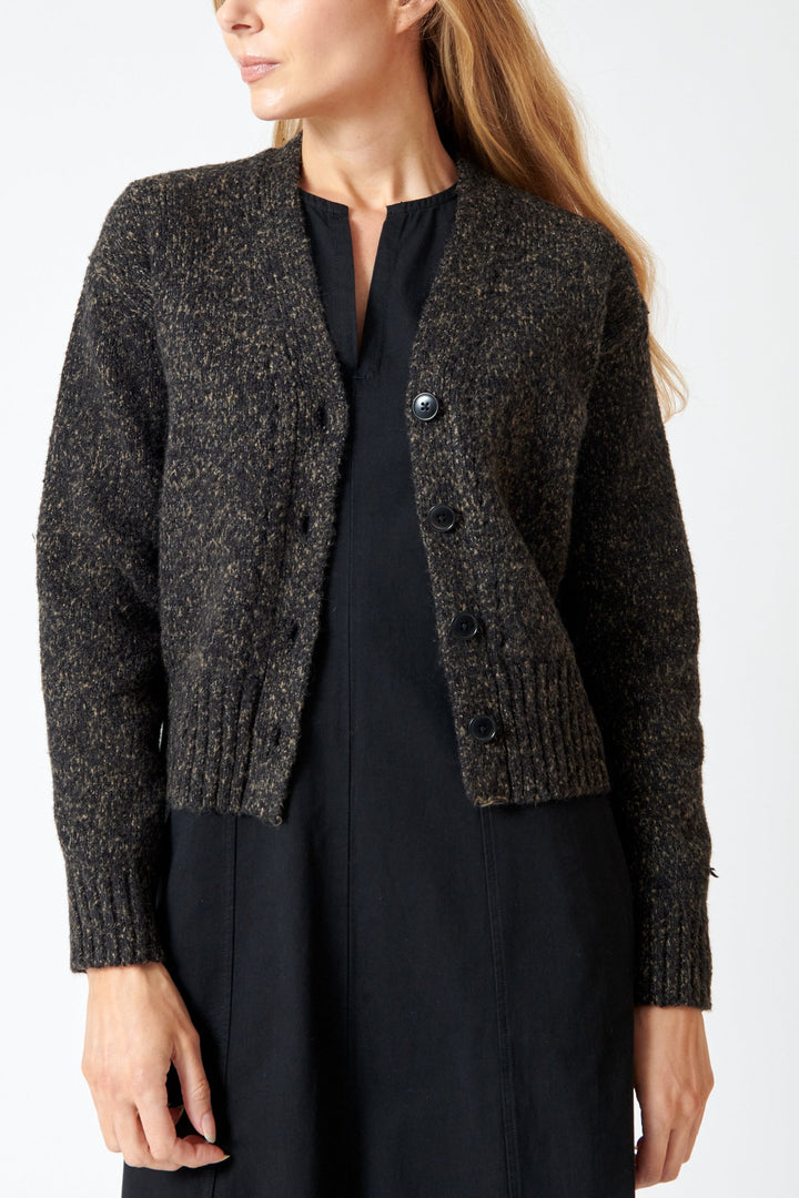 Mari wearing Lilla P Marled V Cardigan front view