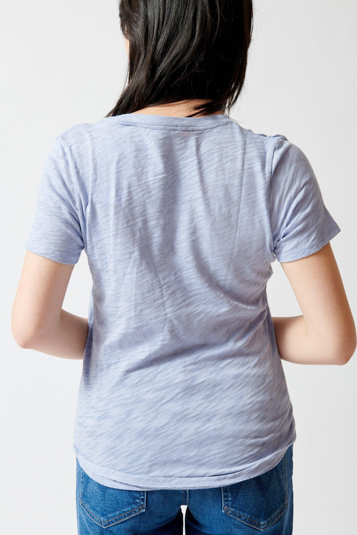 Lilly wearing ATM Anthony Thomas Melillo Slub Jersey Classic V Neck Tee rear view