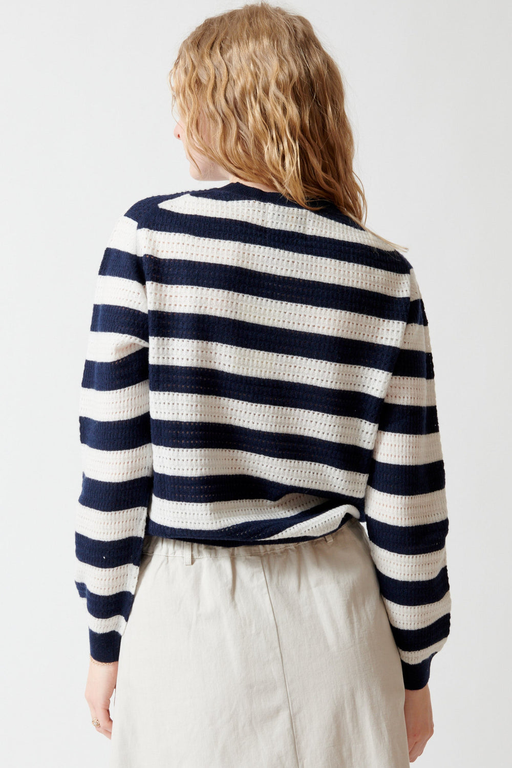 Madi wearing Jumper 1234 Textured Stripe Crew rear view