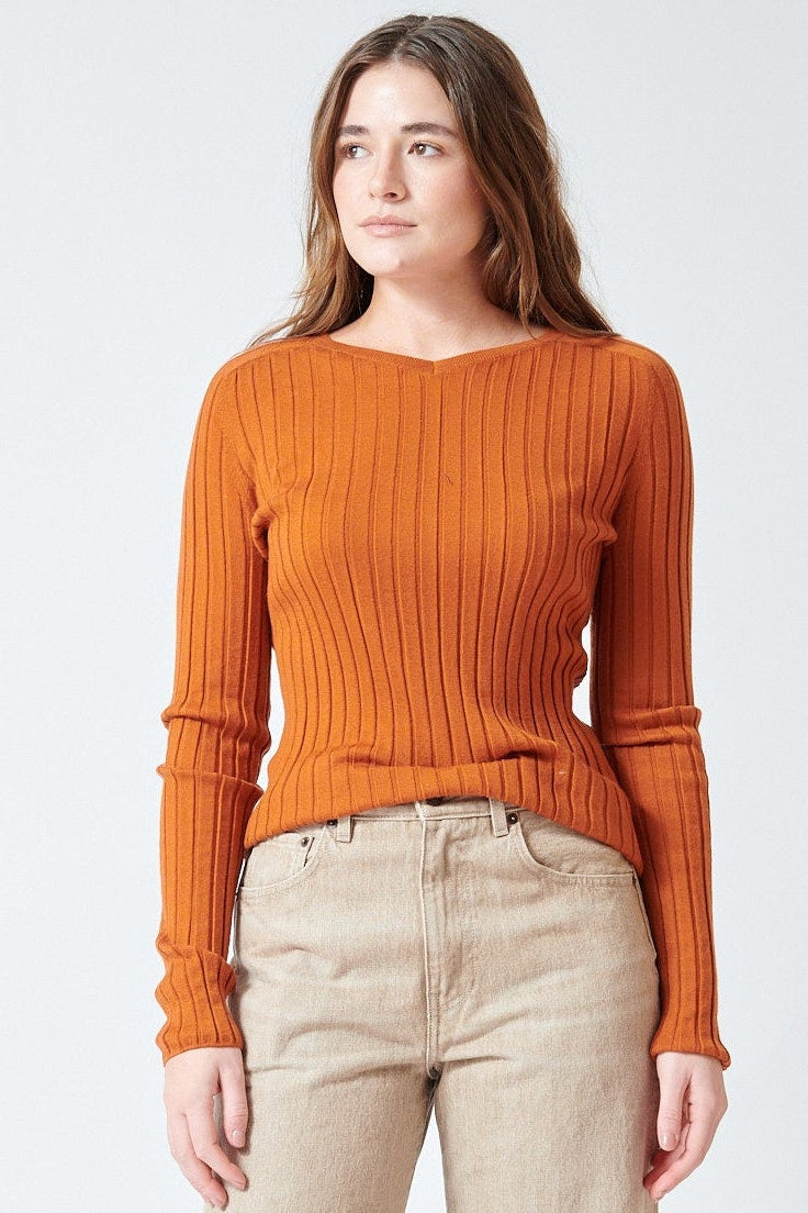 Julia wearing 6397 Ribbed High V front view