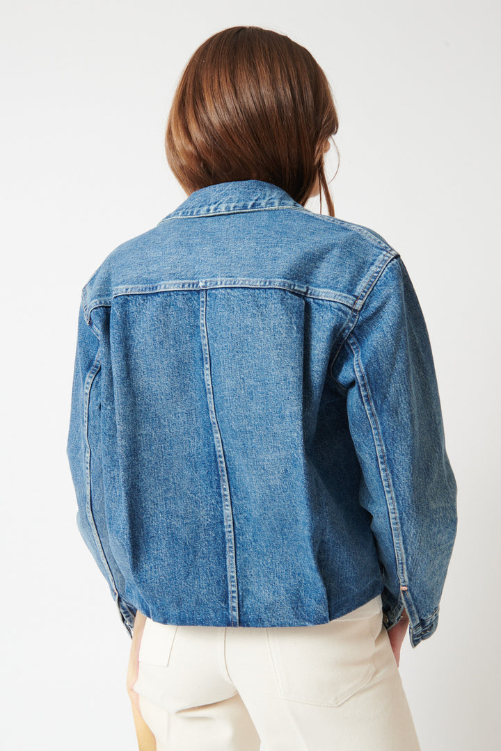 Julia wearing Tanaka The Jean Jacket rear view