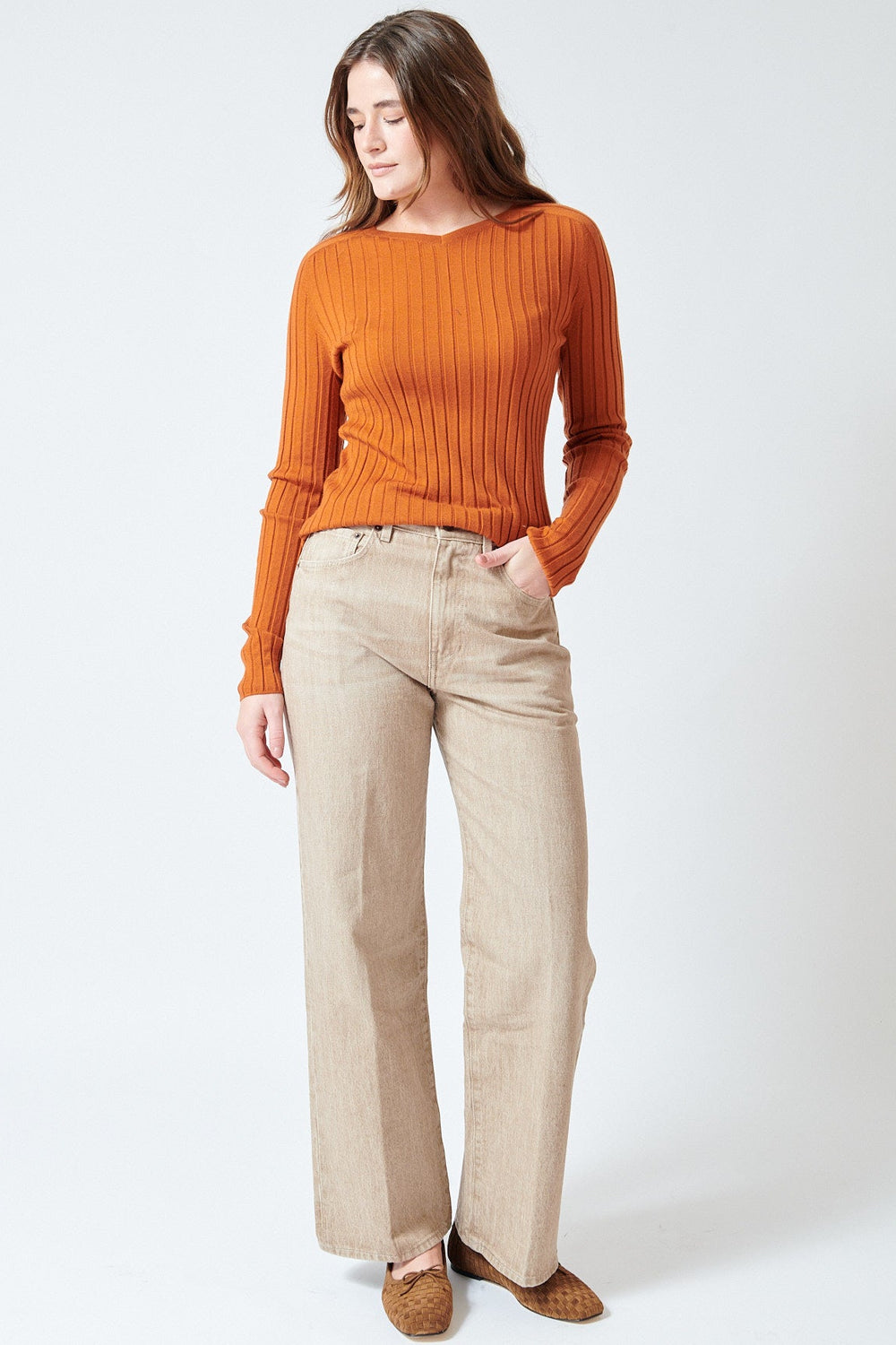 Julia wearing 6397 Wide Jean front view