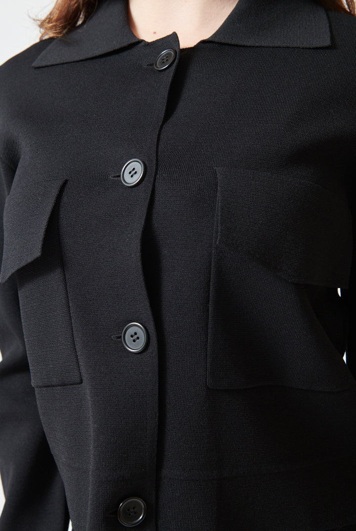 Sophie wearing P.A.R.O.S.H. Roma Jacket front/detail view