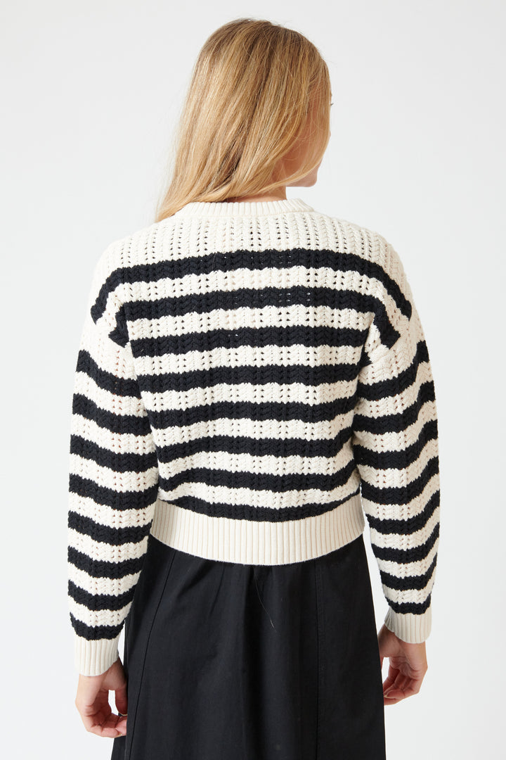 Mari wearing Lilla P Stripe Stitch Sweater rear view
