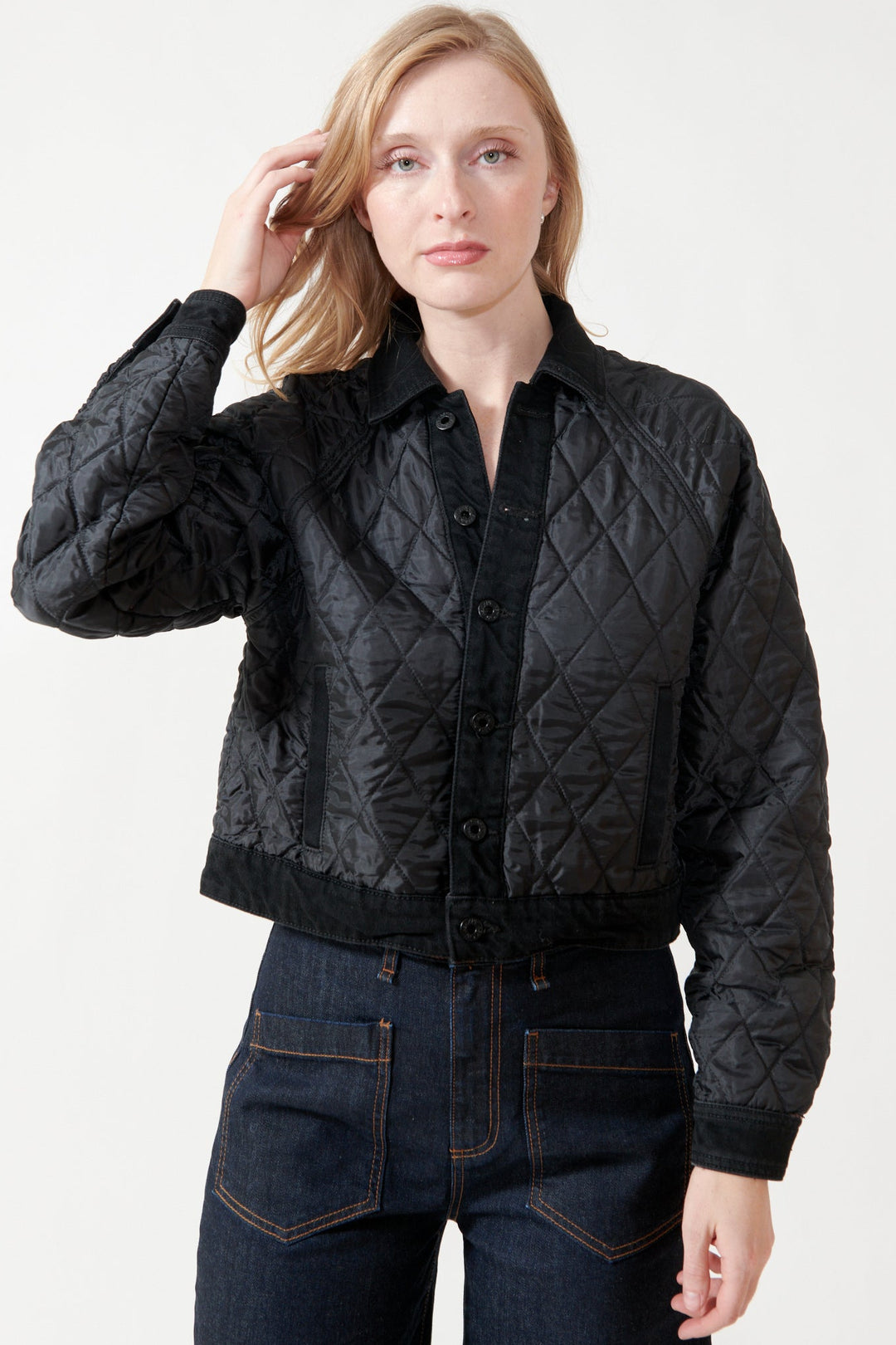 Madi wearing ASKK NY Bleeker Street Liner front view