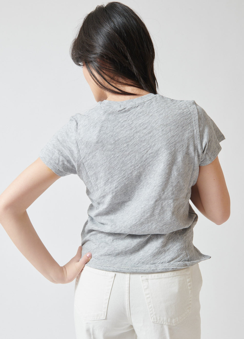 Lilly wearing ATM Anthony Thomas Melillo School Boy Crewneck Tee rear view