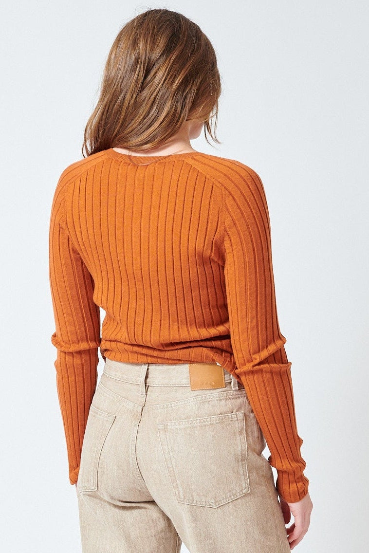 Julia wearing 6397 Ribbed High V rear view