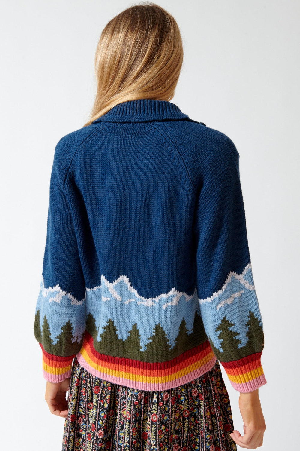 Mari wearing The Great The Vista Full Zip Sweater rear view