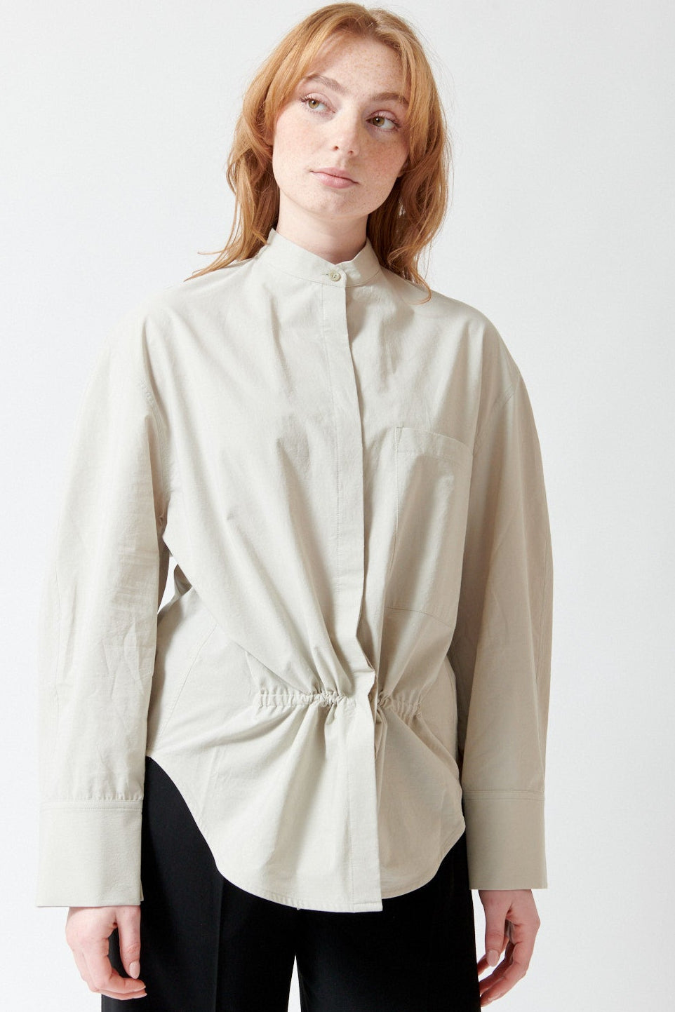 Waverly wearing Christian Wijnants Tubi Shirt front view