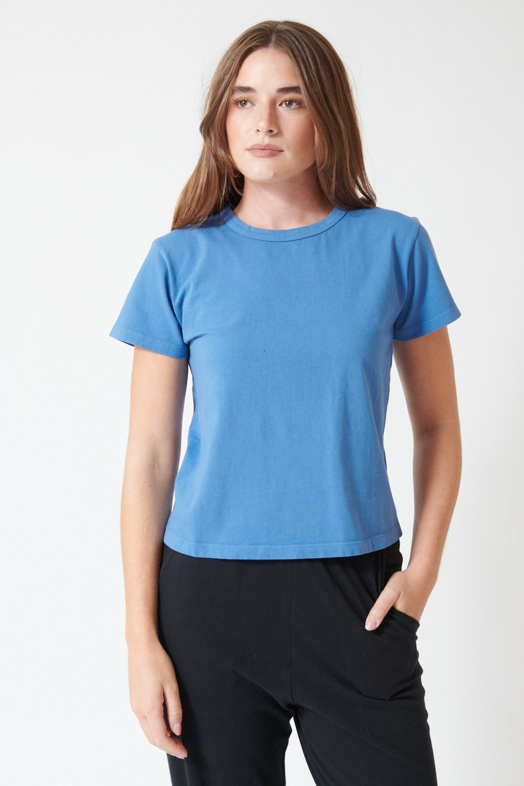 Julia wearing LESET The Margo Tee, front view